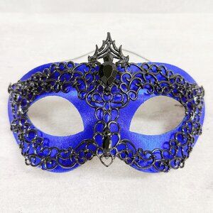 Mens masquerade mask, Black blue mask, Venetian mask, Prom mask, 2 in 1 mask